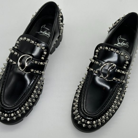 Christian Louboutin CL MOC LUG SPIKES FLAT Leather Loafers Moccasin Shoes - Picture 12 of 15